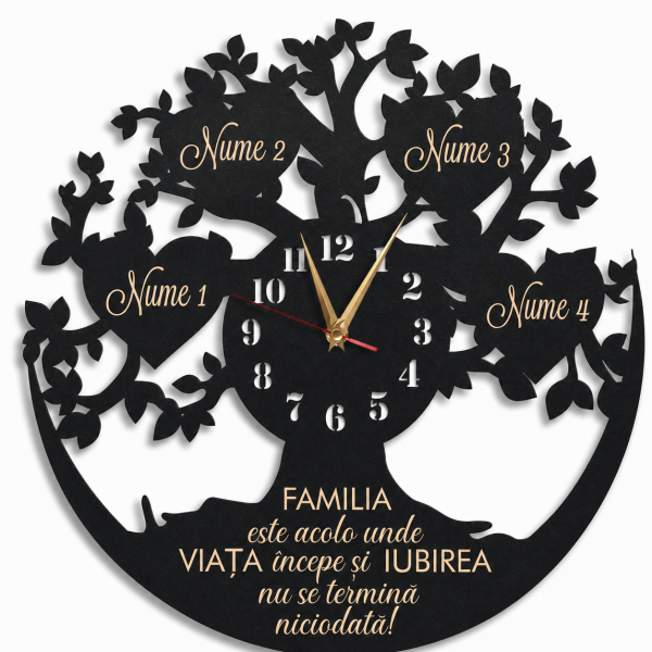 Ceas cadou familie copacul vietii cu inimi gravate