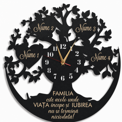 Ceas cadou familie copacul vietii cu inimi gravate