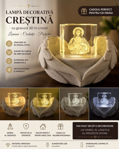Cristal 3D cu Iisus și Suport Înger