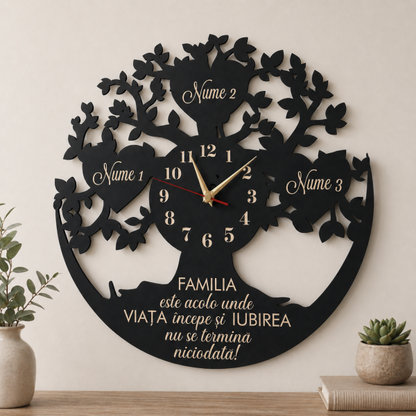 Ceas cadou familie copacul vietii cu inimi gravate